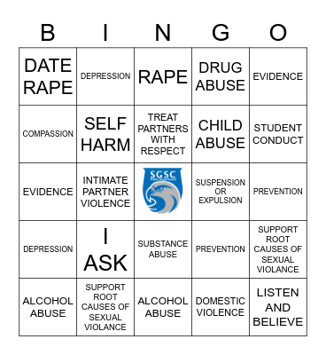 Sexual Assault Awareness Bingo Card