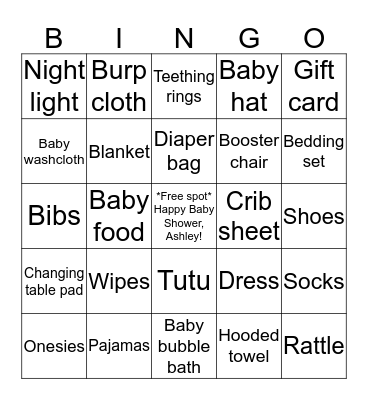 Baby Shower Bingo! Bingo Card