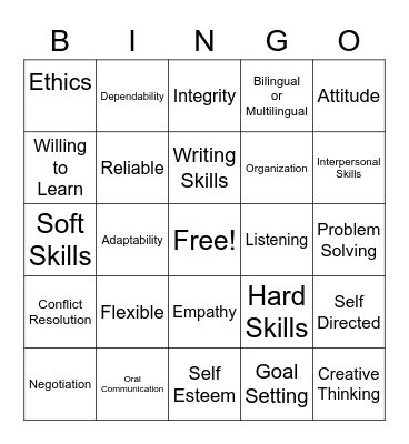 Career Soft Skills Bingo Card