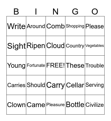 Find the word! Bingo Card