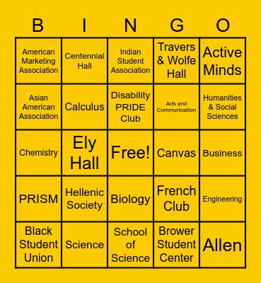 TCNJ Bingo Card