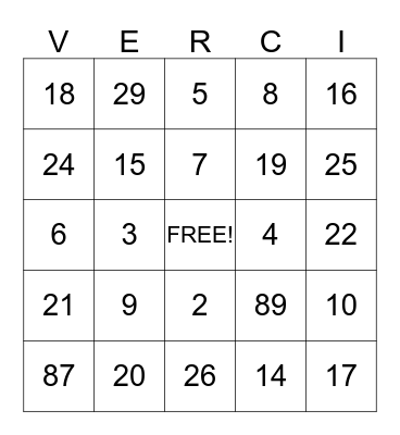 Vercie's 80th Birthday Bingo Card
