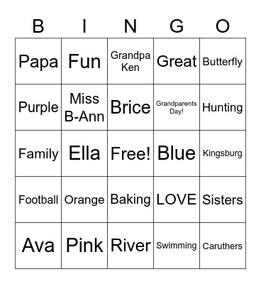 Ehoff Grandparents Day Bingo Card