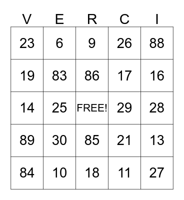 Vercie's 80th Birthday Bingo Card