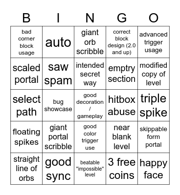 Recent Level Bingo Card
