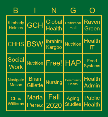 College of Health and Human Services Bingo Card