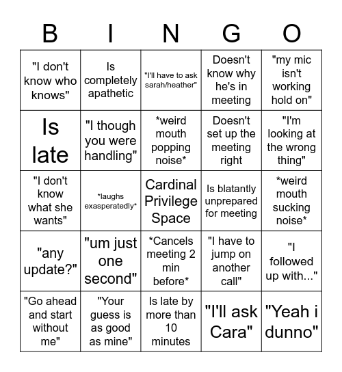 Meetings with Bob Bingo Card