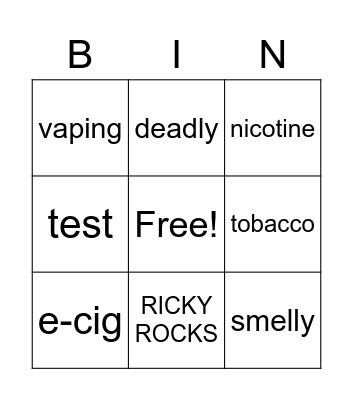 TOBACCO Bingo Card