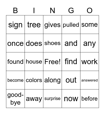 First Grade Sight Words Bingo Card