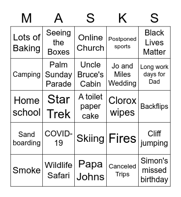 2020 has brought... Bingo Card