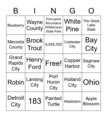 Michigan Facts Bingo Card