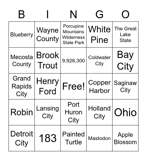 Michigan Facts Bingo Card