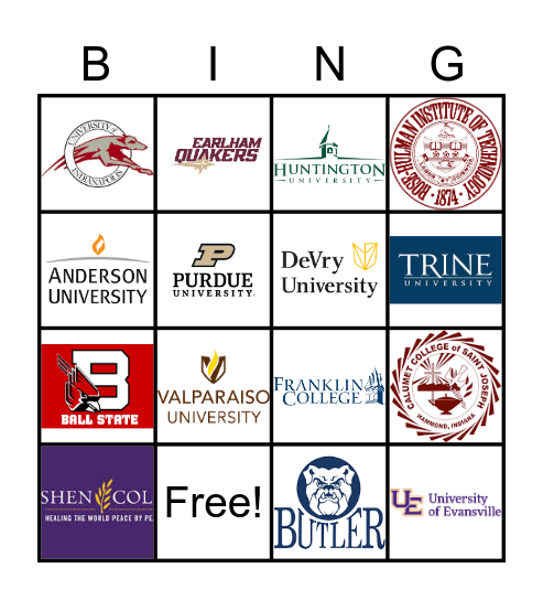 Indiana Colleges/Universities Bingo (1st/2nd Grade) Bingo Card
