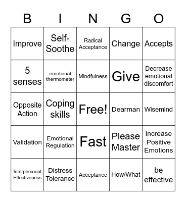 DBT skills Bingo Card