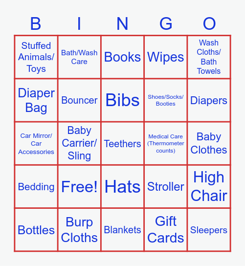 Baby Shower Gift Bingo Card