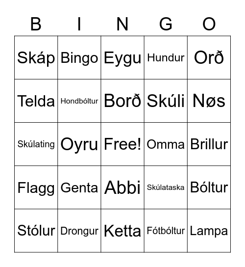 Navnorð Bingo Card