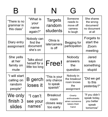 AP Spanish Bingo Card