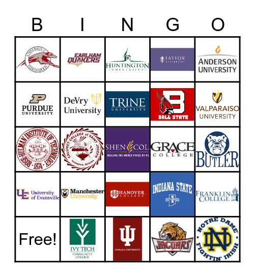Indiana Colleges/Universities Bingo (3rd/4th Grade) Bingo Card