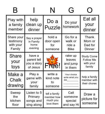 Valley View Ward             Primary Fall Blackout Bingo Card