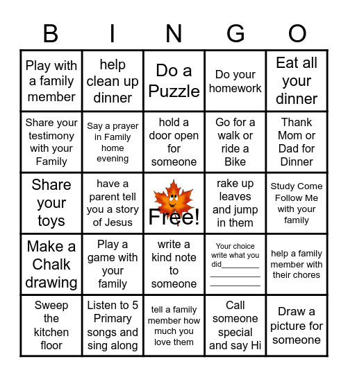 Valley View Ward             Primary Fall Blackout Bingo Card