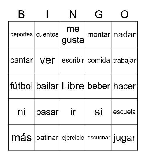 Vocabulario de Unidad 1A Bingo Card