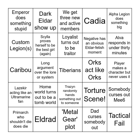 Warhammer: Timelines BINGO Card