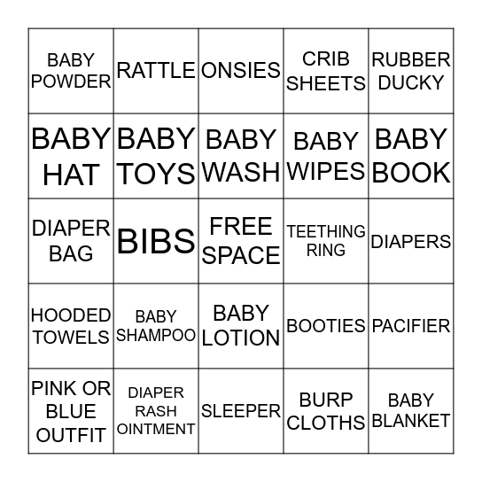 BABY SHOWER BINGO Card