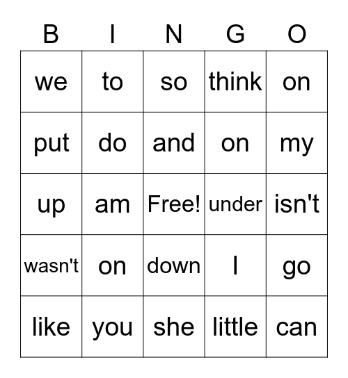 frequency word bingo Card