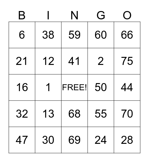 BINGO NIGHT @ THE OAKS APTS Bingo Card