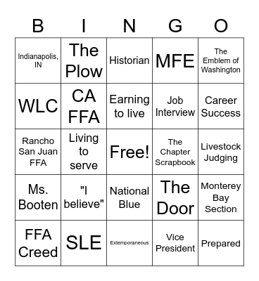 FFA Bingo Card
