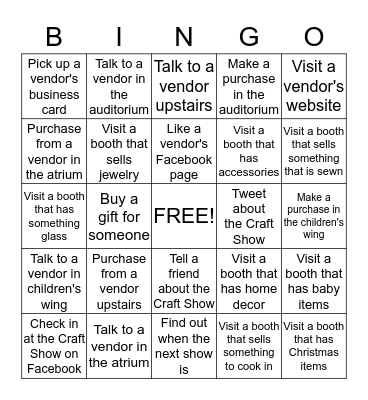 Jenks Church Craft Show 2014 Bingo Card