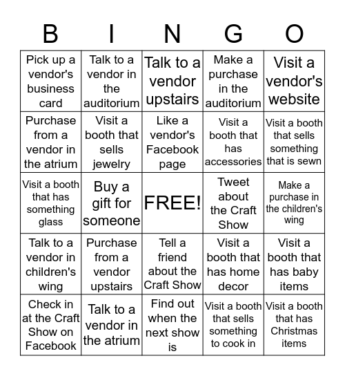 Jenks Church Craft Show 2014 Bingo Card