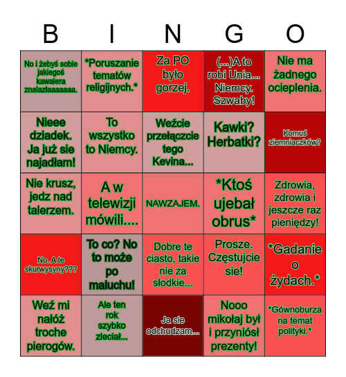 Wigilia u dziadków. Bingo Card