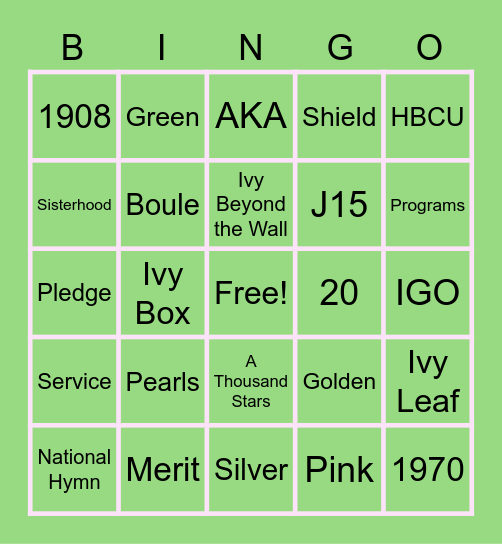 AKA Bingo Card