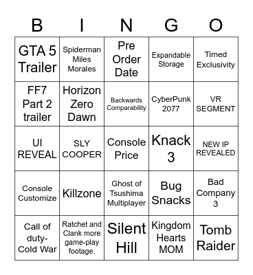 PS5 CONFERENCE BINGO Card