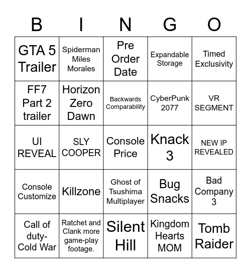 PS5 CONFERENCE BINGO Card