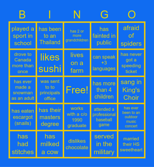 KINGO c/o 1990 #1 Bingo Card