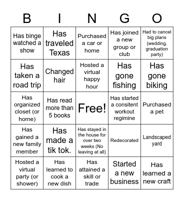 Allyn Quarantine Bingo Card