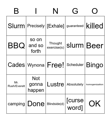 Sean's Bingo (Brian) Bingo Card