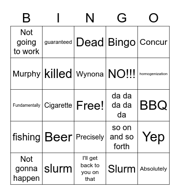 Sean's Bingo (Ryan) Bingo Card
