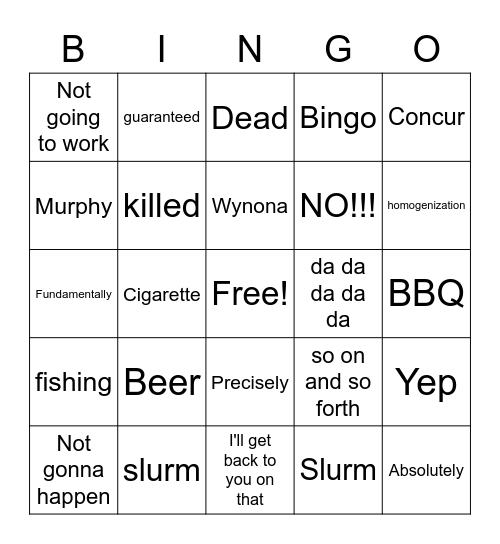 Sean's Bingo (Ryan) Bingo Card