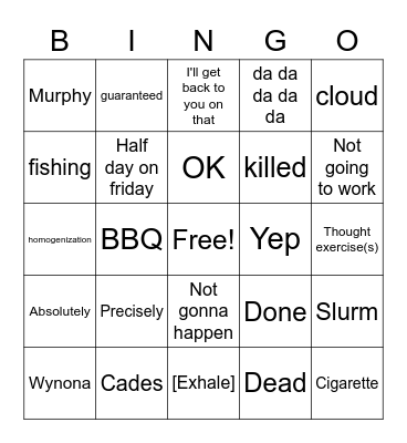 Sean's Bingo (Tony) Bingo Card