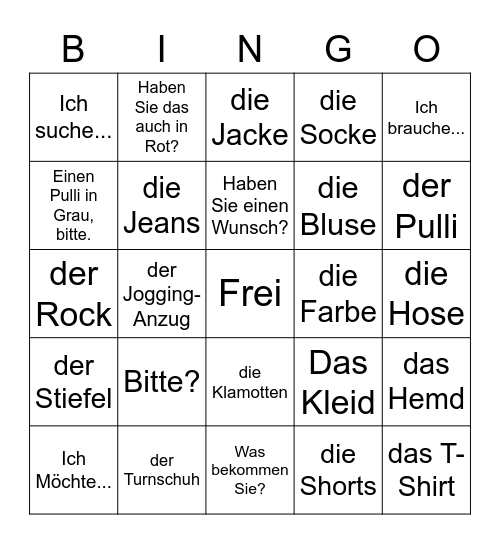 German Bingo Card Bingo Card