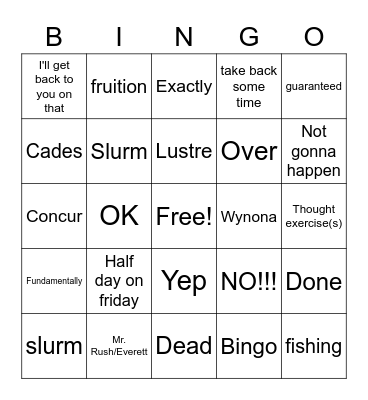 Sean's Bingo (Daniel) Bingo Card