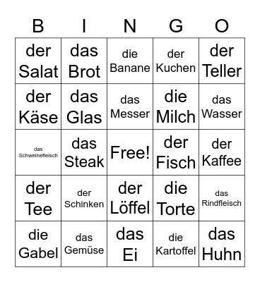 German - Food and Meals Bingo Card