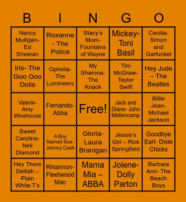 Sing-O Round 3 (Names) Bingo Card