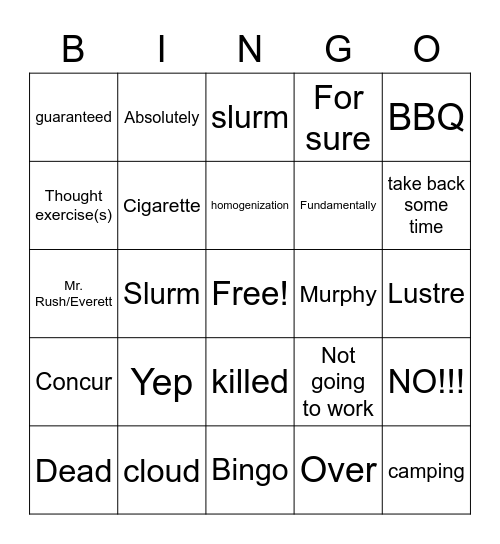 Sean's Bingo (Suzanne) Bingo Card