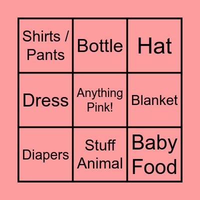 Erica's Baby Shower BINGO Card