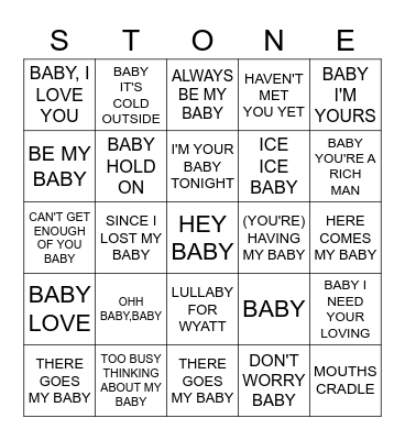 SONG "BABY" Bingo Card
