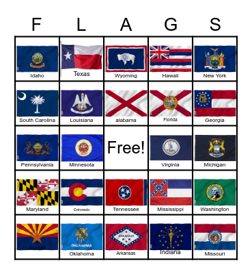State Flags Bingo Card